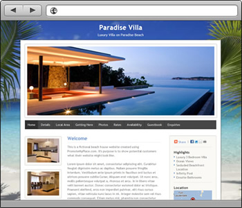 Paradise Villa - PromoteMyPlace Example Website